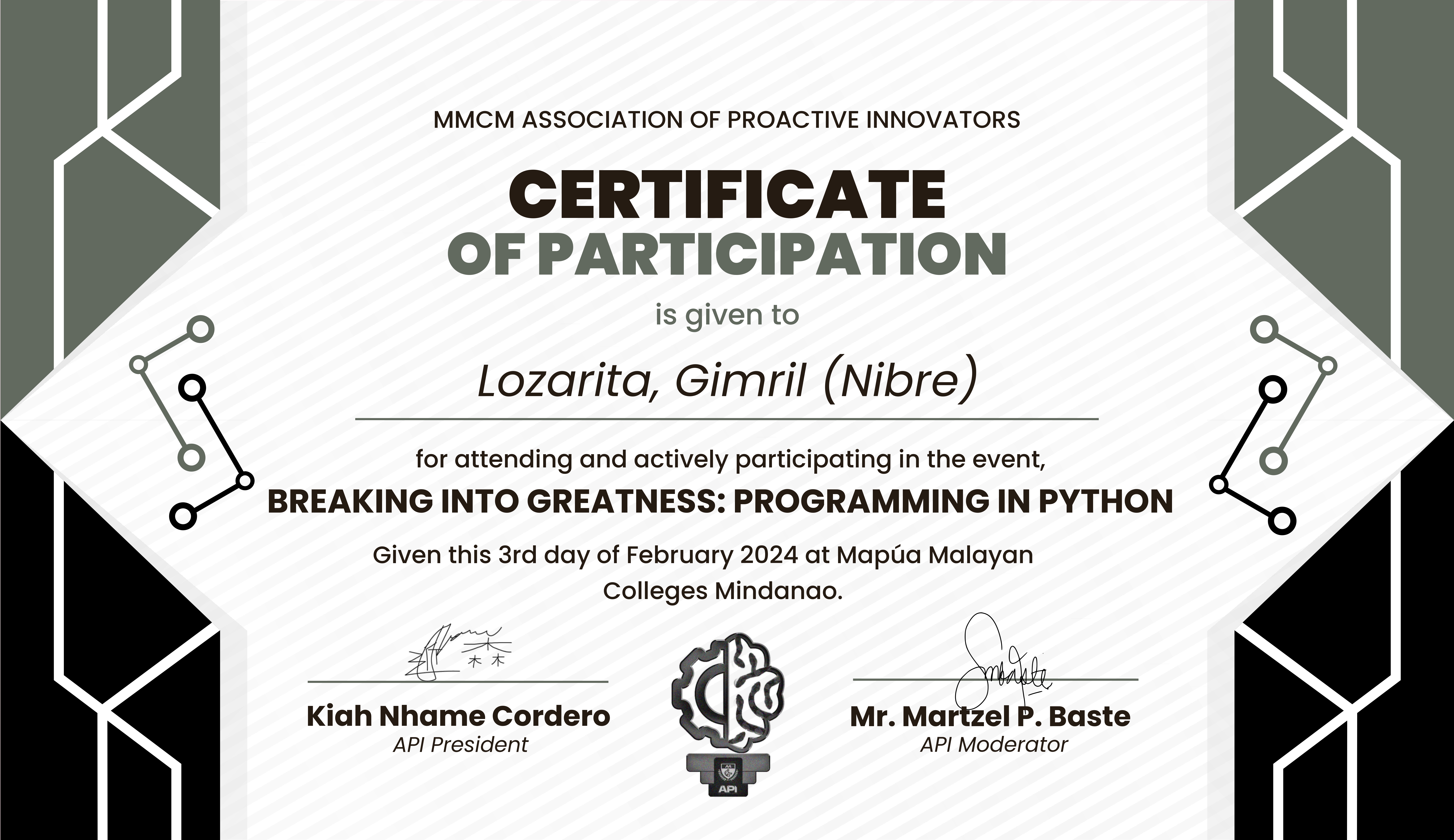 Python Seminar Certificate